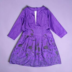 Size 3X Purple Floral Border Print Plunging VNeck Pleated A-Line Dress- Pockets